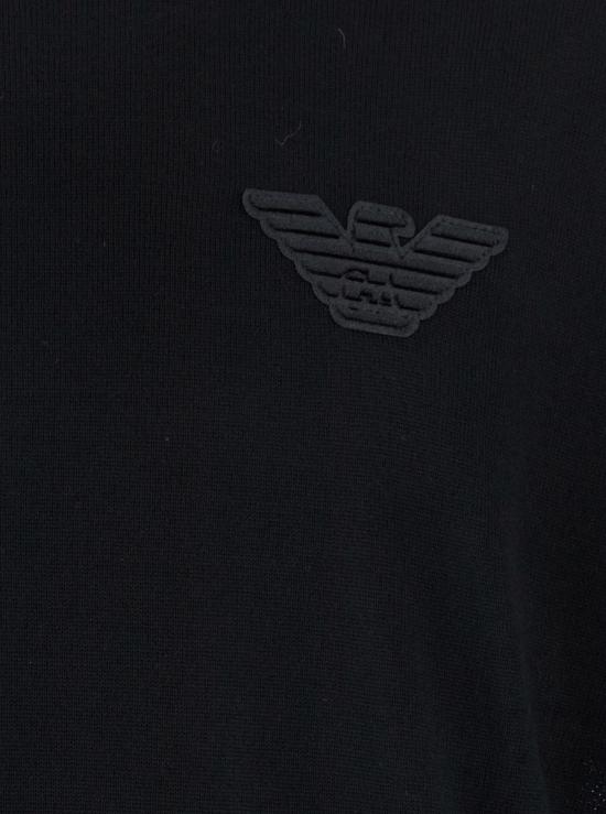  엠포리오 아르마니 스웨터 크루넥  (앞면에 로고 자수 장식, 블랙) - EMPORIO ARMANI