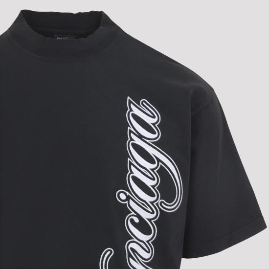  발렌시아가 반팔 티셔츠 미디엄 핏 티셔츠 워시드 블랙 - BALENCIAGA
