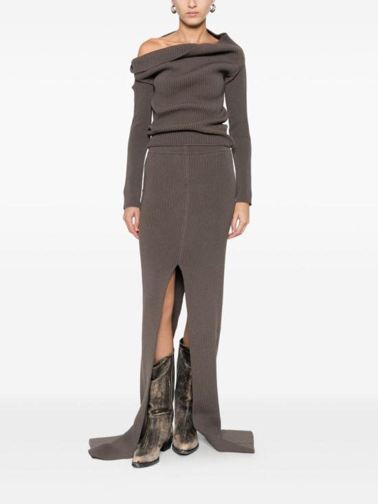  릭 오웬스 스웨터 오프숄더 골지 니트  그레이 - RICK OWENS
