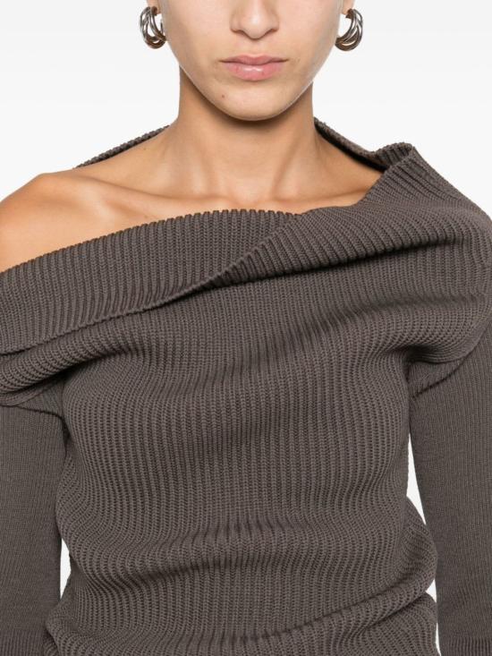 릭 오웬스 스웨터 오프숄더 골지 니트  그레이 - RICK OWENS