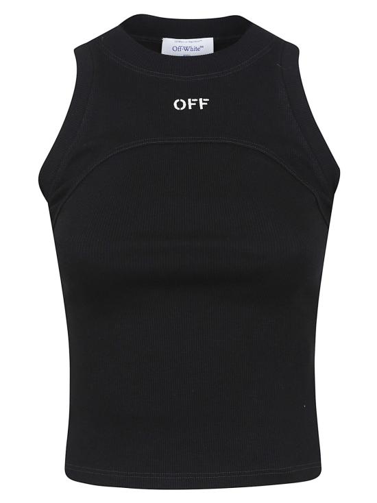  오프화이트 민소매 티셔츠 오프 스탬프 립 라운드 탱크탑 블랙 화이트