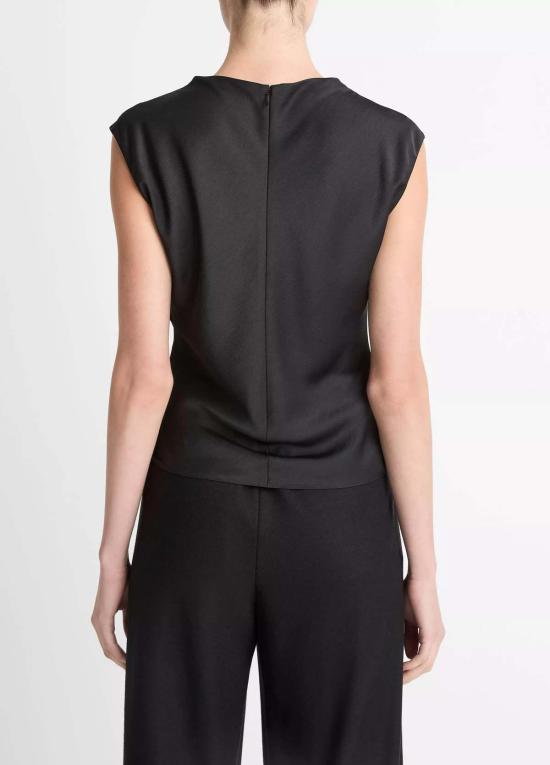  빈스 블라우스 새틴 드레이프 카울넥 탑 블랙 - VINCE