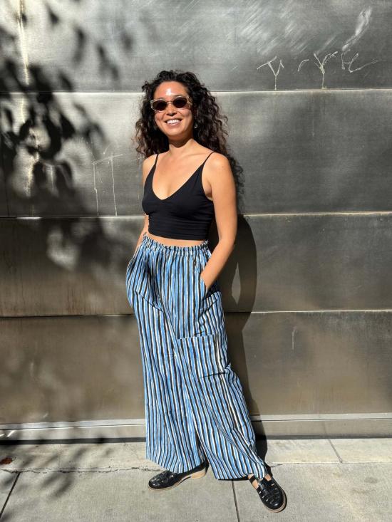  Happy French Gang 팔라초 팬츠 해피 프렌치 갱 오마르 블랙 앤 블루 스트라이프 - OTHER BRANDS