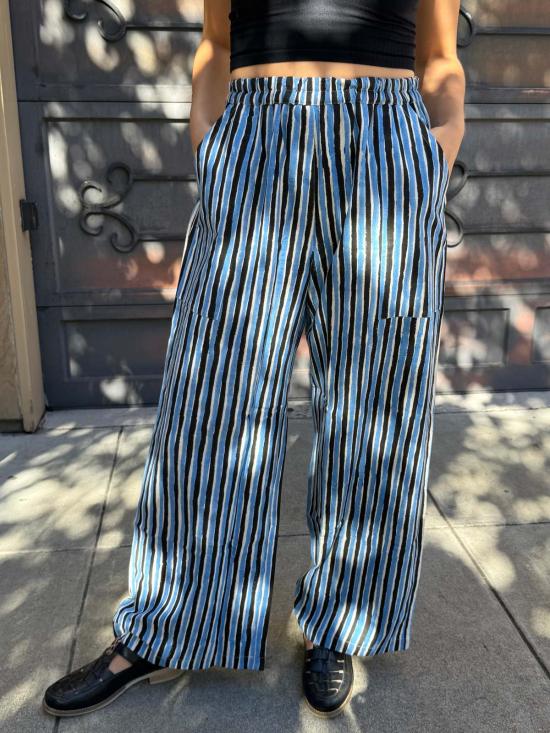  Happy French Gang 팔라초 팬츠 해피 프렌치 갱 오마르 블랙 앤 블루 스트라이프