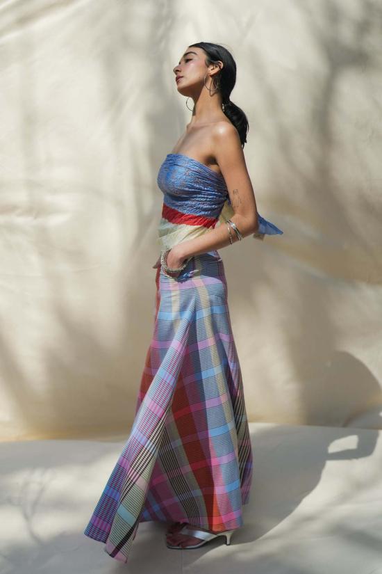  아바카시 롱 스커트 플레이드 플레어 맥시 스커트 - ABACAXI