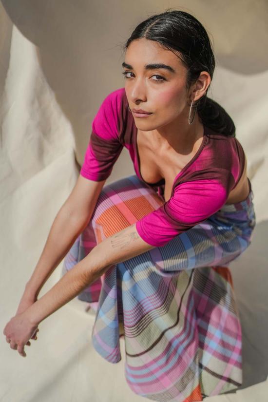  아바카시 롱 스커트 플레이드 플레어 맥시 스커트 - ABACAXI