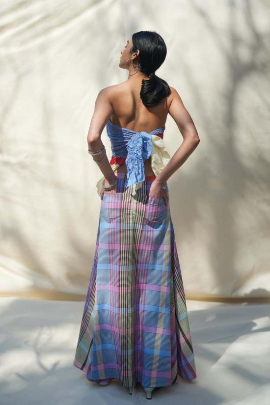  아바카시 롱 스커트 플레이드 플레어 맥시 스커트 - ABACAXI