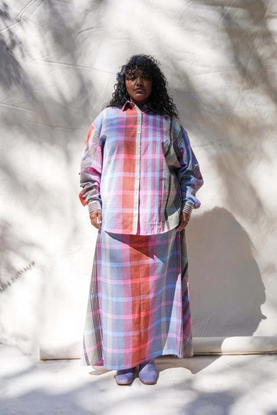  아바카시 롱 스커트 플레이드 플레어 맥시 스커트