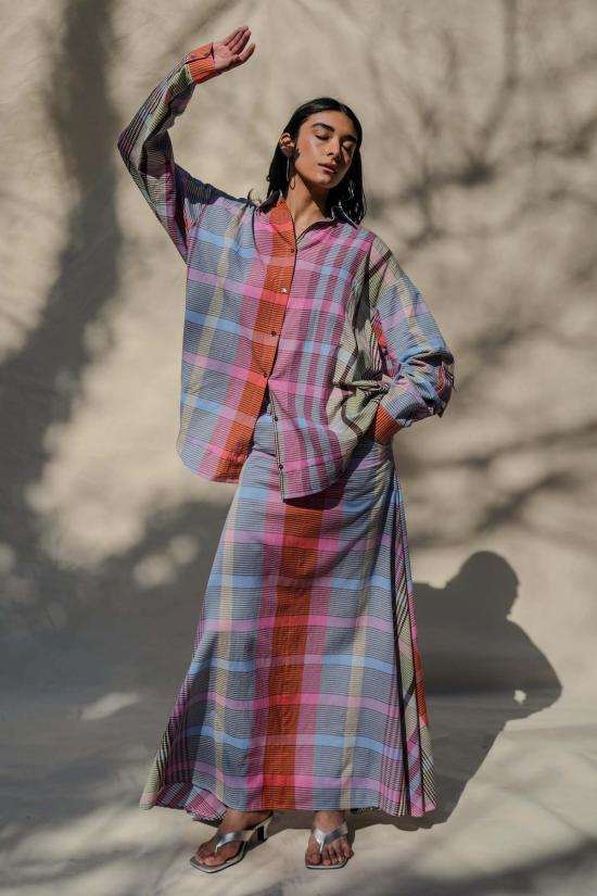  아바카시 롱 스커트 플레이드 플레어 맥시 스커트 - ABACAXI