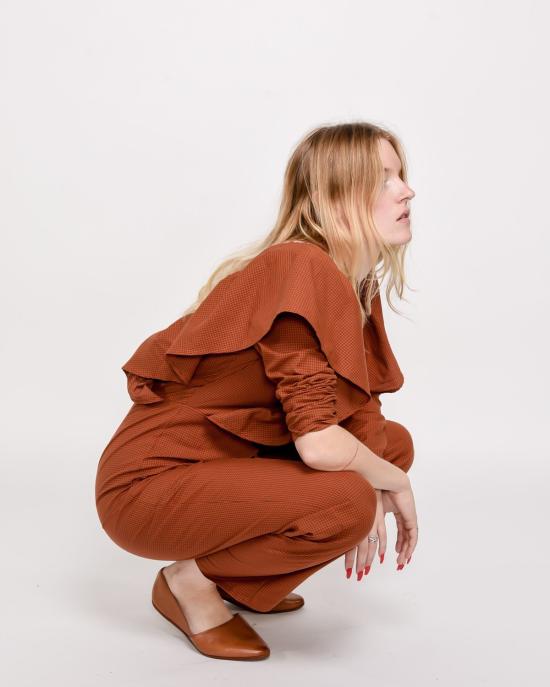  리타 점프수트 로우 롤라 러플  오렌지 마이크로체크 - RITA