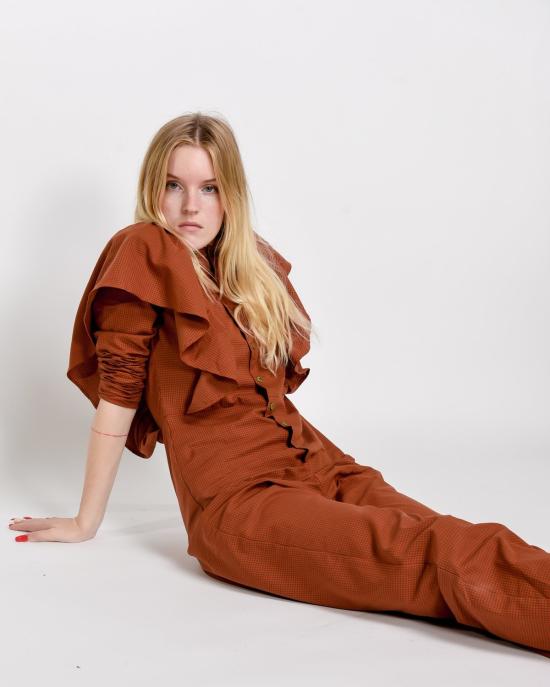  리타 점프수트 로우 롤라 러플  오렌지 마이크로체크 - RITA