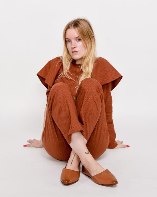  리타 점프수트 로우 롤라 러플  오렌지 마이크로체크 - RITA