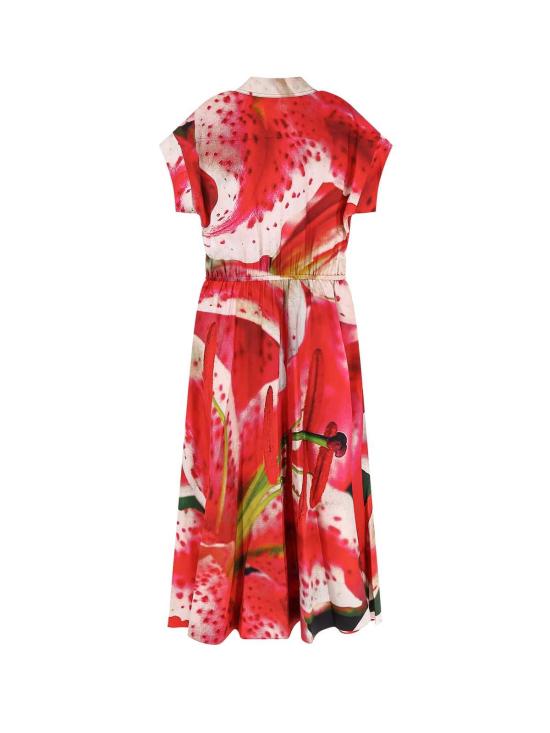  토리버치 롱 원피스 토리 버치 프린트 실크 셔츠 드레스 핑크 릴리 - TORY BURCH