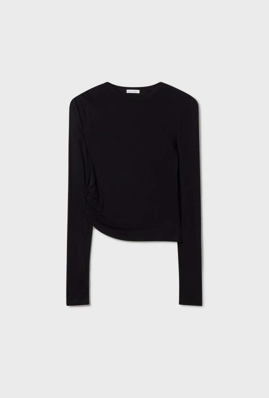  실크 런드리 긴팔 티셔츠 저지 모달 드레이프 탑 블랙 - SILK LAUNDRY