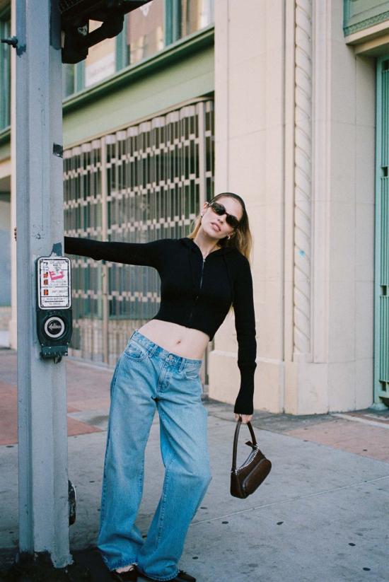  저스트 블랙 데님 데님 팬츠 로우 라이즈 슬라우치 진 빈티지 미디엄 데님/빈티지 라이트/워시드 블랙 - JUST BLACK DENIM