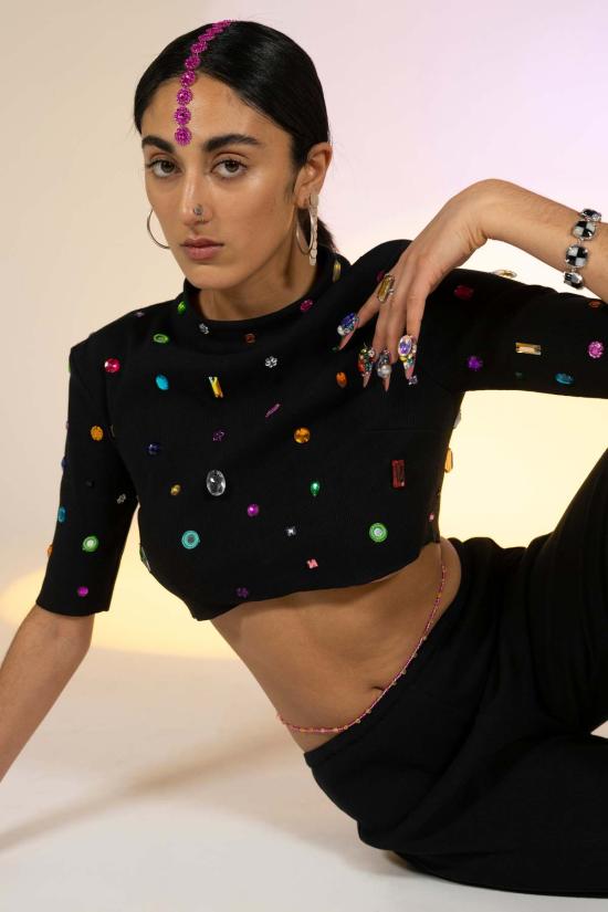  아바카시 블라우스 보석 장식 사리 - ABACAXI