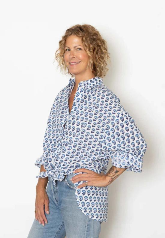  SBJ Austin 셔츠 Sbj 오스틴 엠마  블루 프린트/핀스트라이프/화이트 포플린