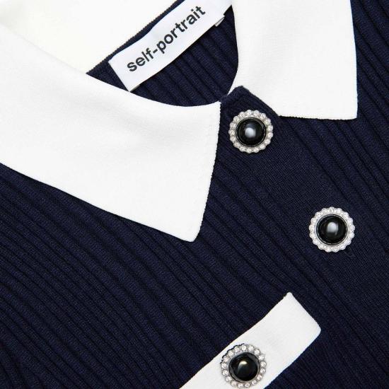  셀프 포트레이트 숏 원피스 칼라 니트 미니 드레스 네이비 - SELF PORTRAIT