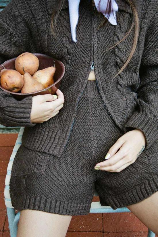  Noble 가디건 고급스러운 브레이드 니트  초콜릿 색상 - OTHER BRANDS