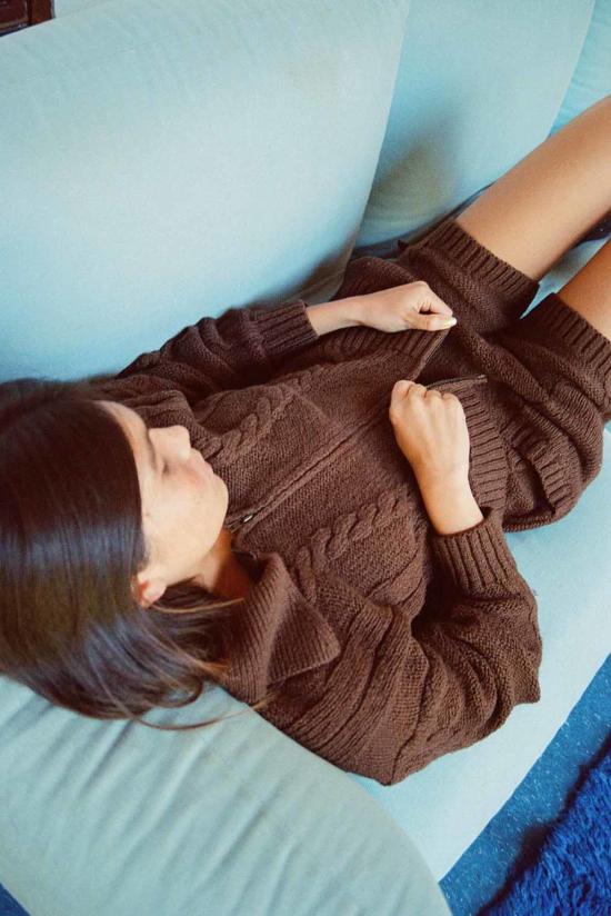  노블 가디건 고급스러운 브레이드 니트  초콜릿 색상 - NOBLE