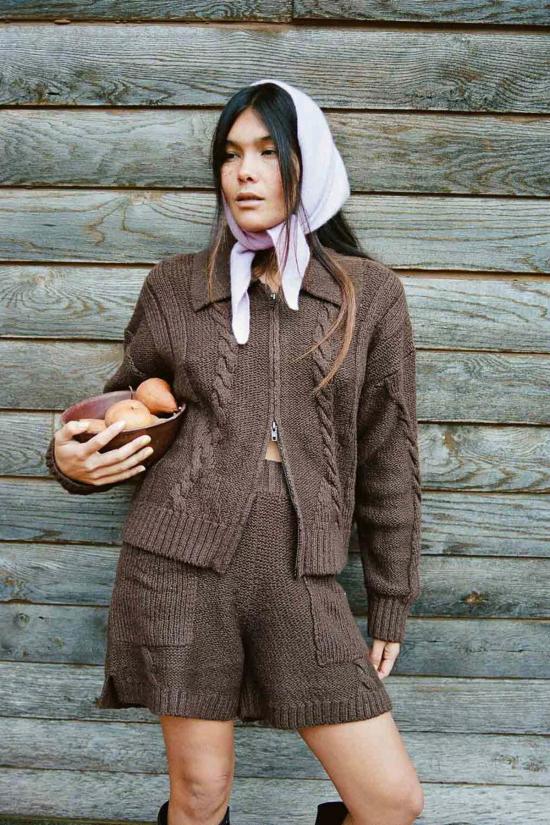  노블 가디건 고급스러운 브레이드 니트  초콜릿 색상 - NOBLE