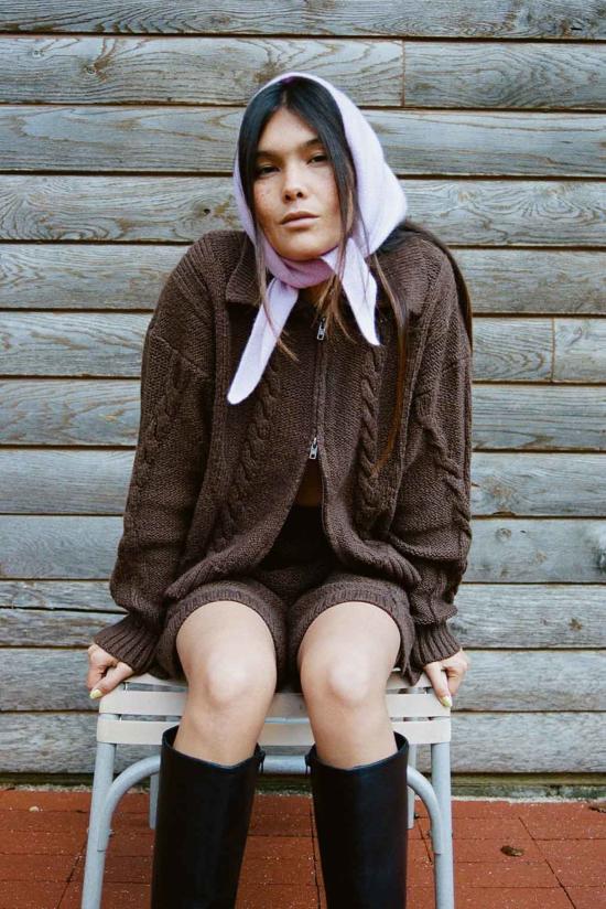  노블 가디건 고급스러운 브레이드 니트  초콜릿 색상 - NOBLE