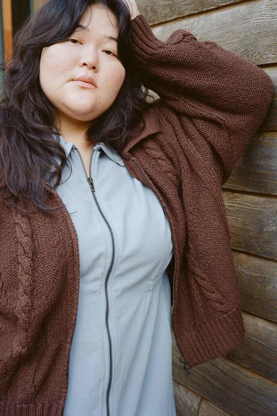  노블 가디건 고급스러운 브레이드 니트  초콜릿 색상 - NOBLE