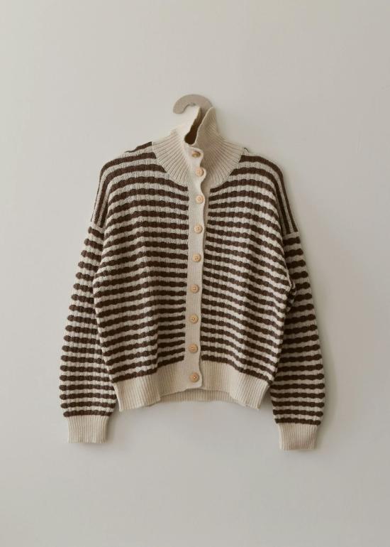  로컬 셰이드 가디건 격자 무늬  스트라이프