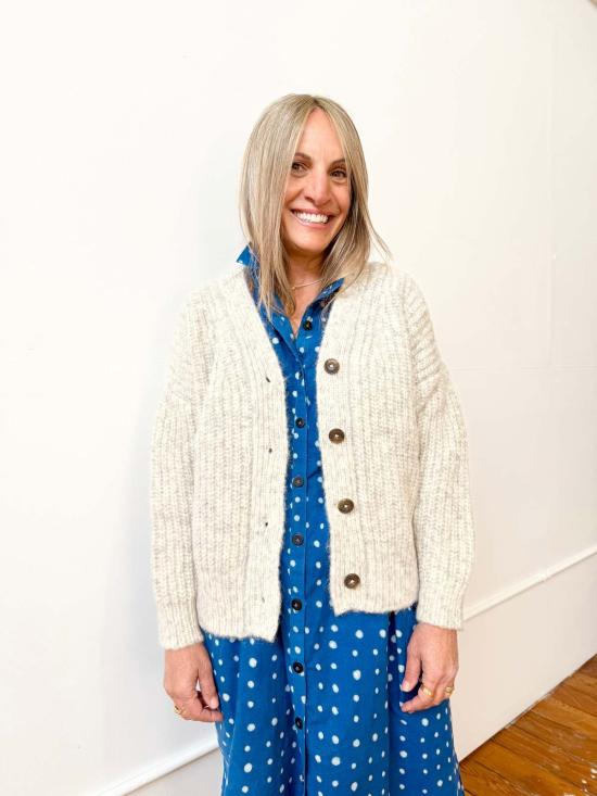  해피 프렌치 갱 가디건 가스통 염색 안 한 알파카  실버 - HAPPY FRENCH GANG