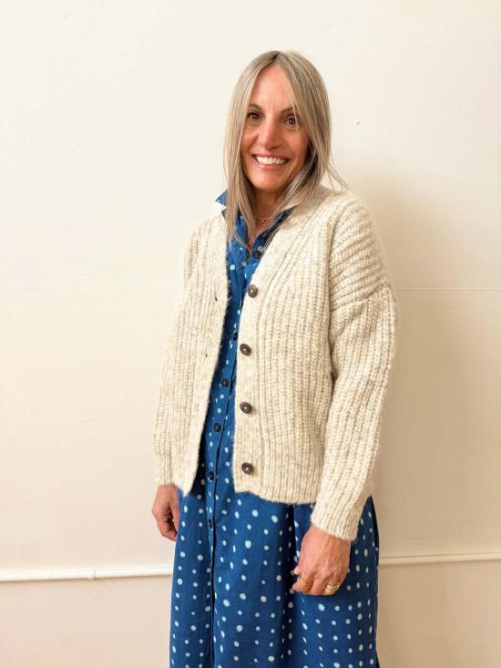  해피 프렌치 갱 가디건 가스통 염색 안 한 알파카  실버 - HAPPY FRENCH GANG