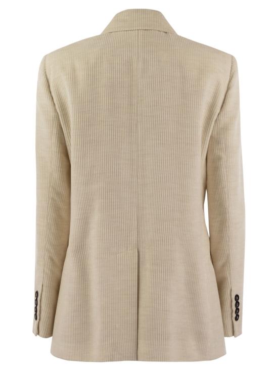  브루넬로 쿠치넬리 수트 자켓 비스코스 및 코튼 코듀로이 재킷 (네일 포함, 아이보리 색상) - BRUNELLO CUCINELLI