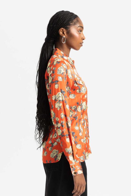  가니 셔츠 프린트 새틴 셔츠 포인시아나 - GANNI