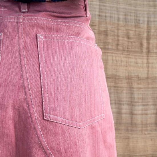  스토리엠에프지 미디 스커트 스토리 매뉴팩처링 지니 스커트 사피 핑크 오가닉 데님 - STORY MFG