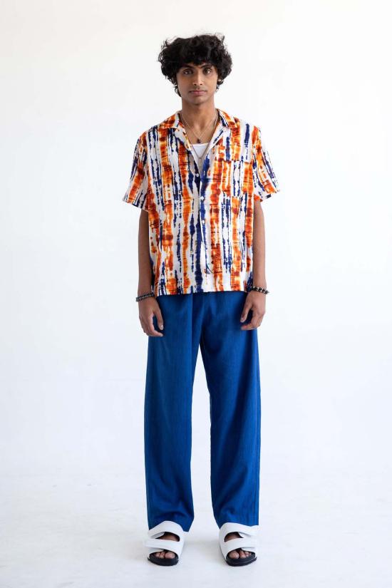  Graphia New York 셔츠 그라피아 뉴욕 데시 반팔 캠프 칼라 셔츠 블루/오렌지 바틱 프린트 - GRAPHIA NEW YORK