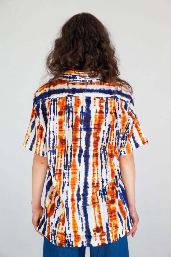  Graphia New York 셔츠 그라피아 뉴욕 데시 반팔 캠프 칼라 셔츠 블루/오렌지 바틱 프린트 - GRAPHIA NEW YORK