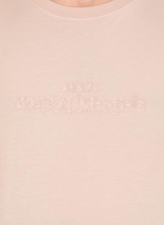  마르지엘라 반팔 티셔츠 메종  로고 자수 티셔츠 핑크 - MAISON MARGIELA