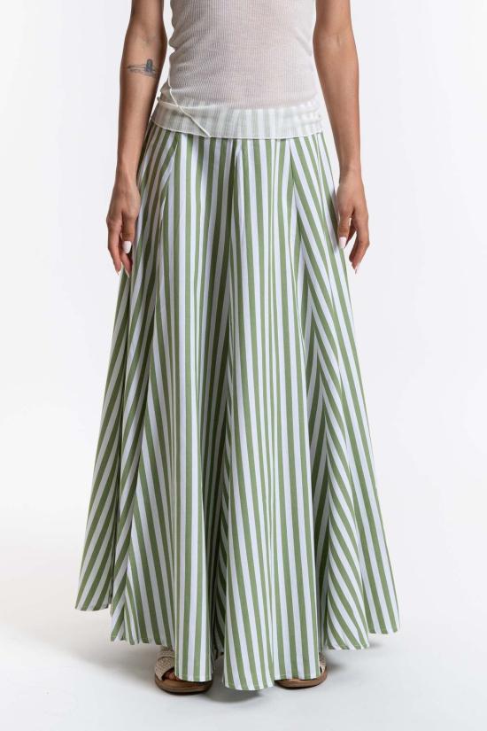  리타 롱 스커트 로우 바이탈리스 스커트 그린 스트라이프