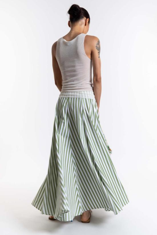  리타 롱 스커트 로우 바이탈리스 스커트 그린 스트라이프 - RITA