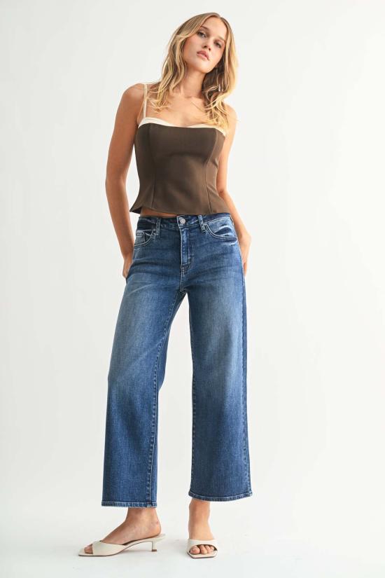  저스트 블랙 데님 데님 팬츠 쁘띠 슬림 와이드 레그 진 라이트 데님 - JUST BLACK DENIM