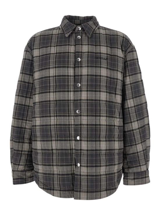  오프화이트 긴팔 셔츠 자수 코튼  다크그레이