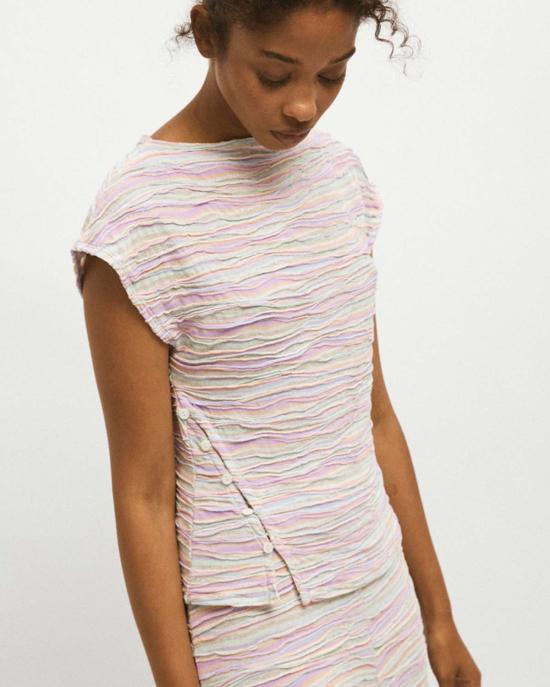  리타 반팔 티셔츠 로우 자신타 니트 탑 머메이드 멀티코