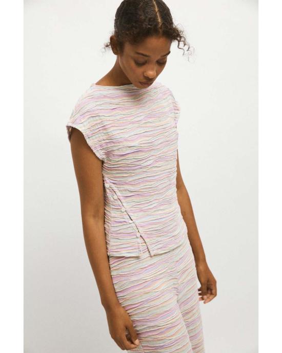  리타 반팔 티셔츠 로우 자신타 니트 탑 머메이드 멀티코 - RITA