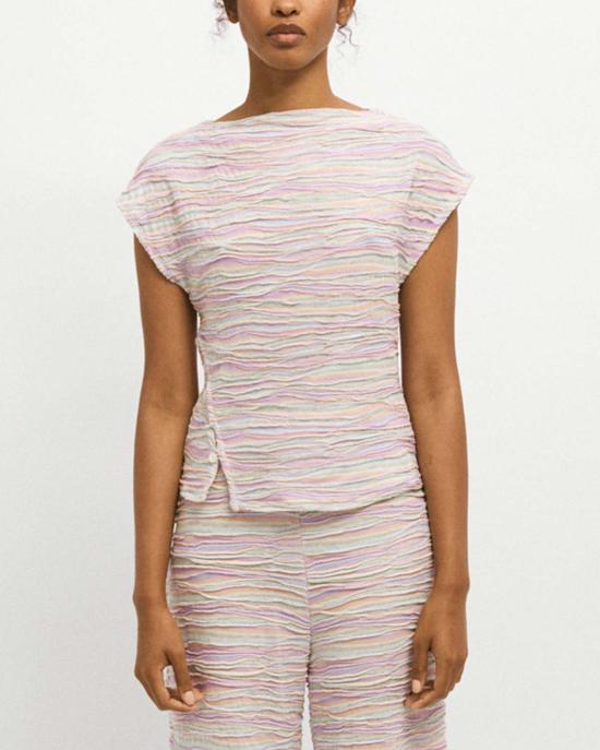  리타 반팔 티셔츠 로우 자신타 니트 탑 머메이드 멀티코 - RITA