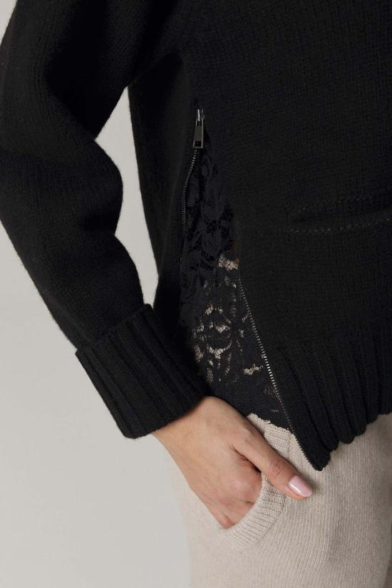  산티클레르 가디건 산티클러 브룩 캐시미어 블렌드 레이스 장식  블랙 - SANTICLER