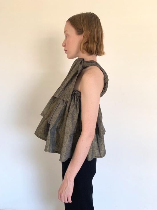  DÉSIRÉEKLEIN 블라우스 DÉsirÉeklein 스파클 리넨 빅 티에스 피스 블랙 글리터 - OTHER BRANDS