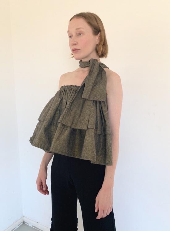  DÉSIRÉEKLEIN 블라우스 DÉsirÉeklein 스파클 리넨 빅 티에스 피스 블랙 글리터 - OTHER BRANDS