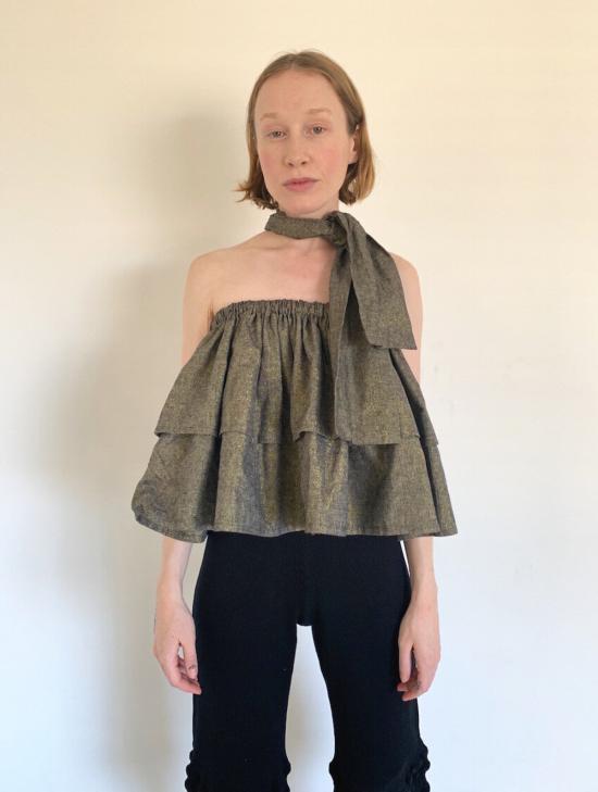  DÉSIRÉEKLEIN 블라우스 DÉsirÉeklein 스파클 리넨 빅 티에스 피스 블랙 글리터