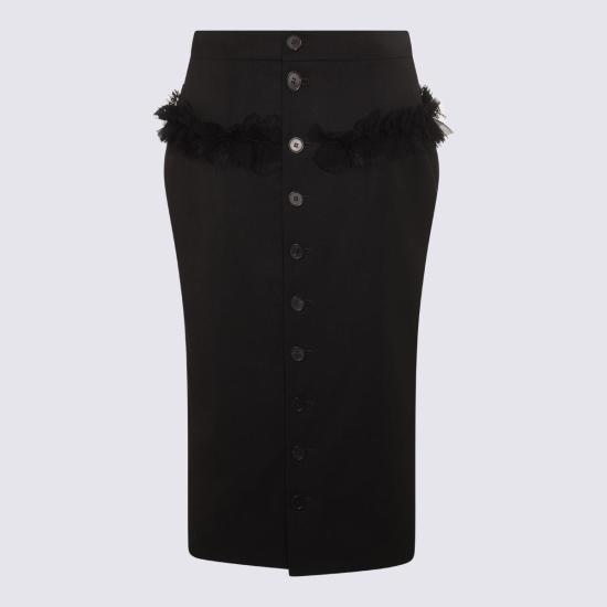  알렉산더 맥퀸 미디 스커트 울  블랙 - ALEXANDER MCQUEEN