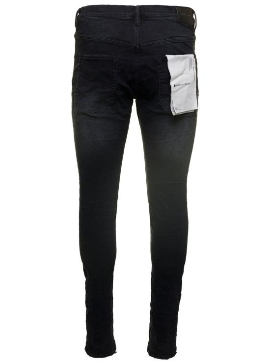  퍼플 브랜드 데님 팬츠 보라색 파이브 포켓 스타일 청바지, 찢어진 디테일, 스트레치 코튼 데님 소재, 블랙 - PURPLE BRAND