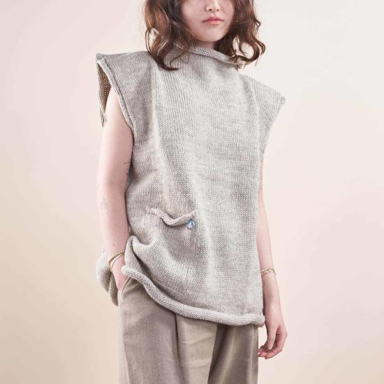  Xenia Telunts 베스트 크세니아 텔런츠 핸드니트 울 피셔맨  (염색 안 한 오트밀 색상)